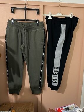 Reebok Black Joggers with Gray Side Panel & Reebok Olive Green Joggers